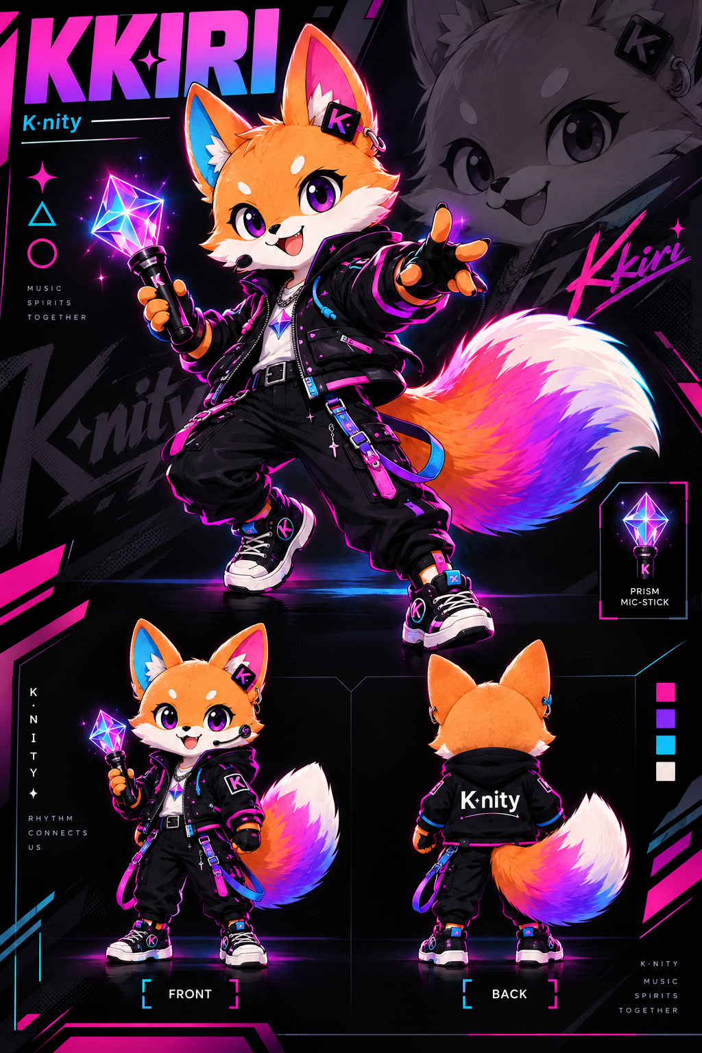 Kkiri's original front and back character design sheet